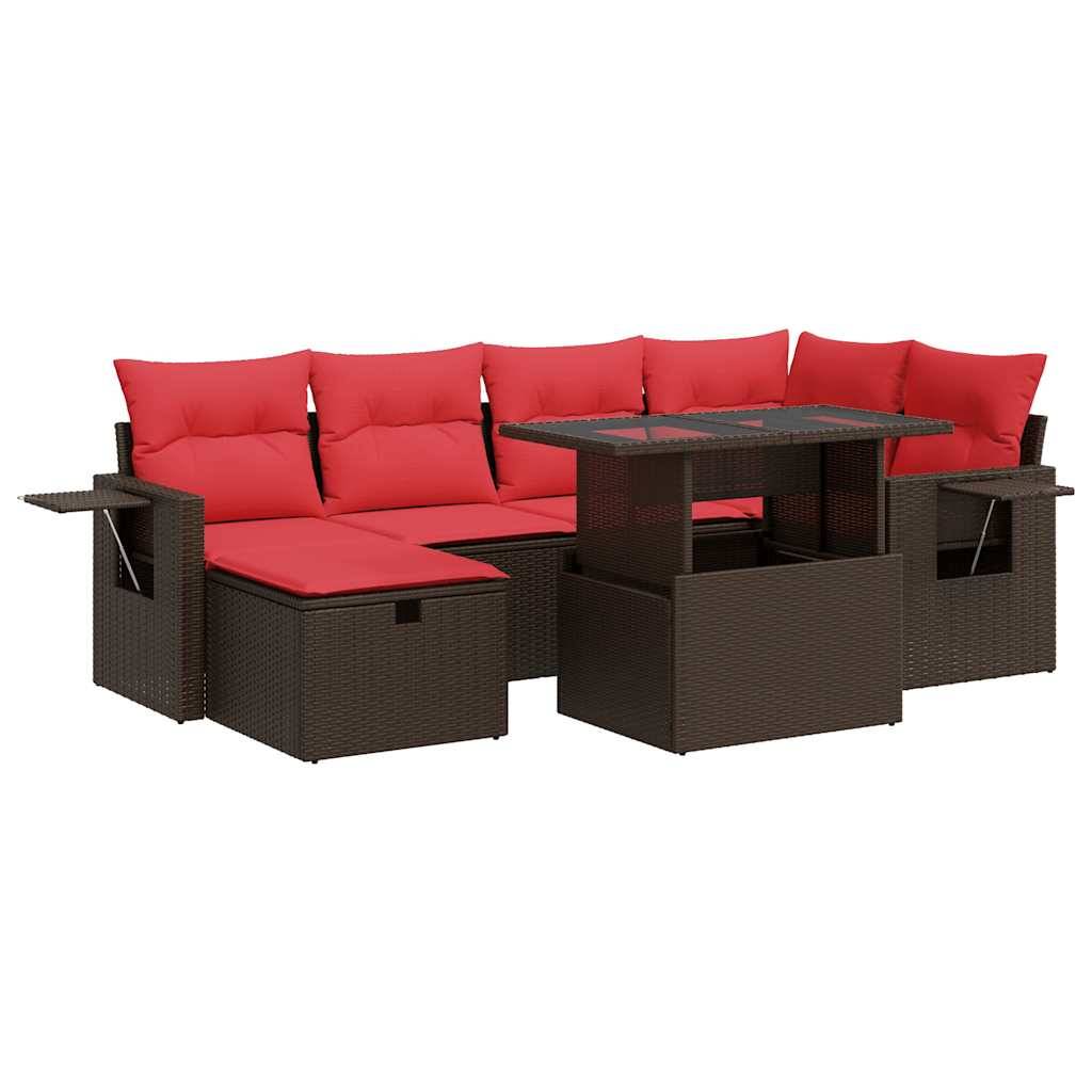 vidaXL 7-tlg. Garten-Sofagarnitur mit Kissen Schwarz Poly Rattan
