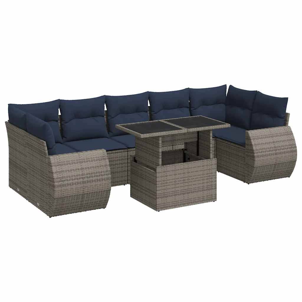 vidaXL 8-tlg. Garten-Sofagarnitur mit Kissen Grau Poly Rattan Akazie