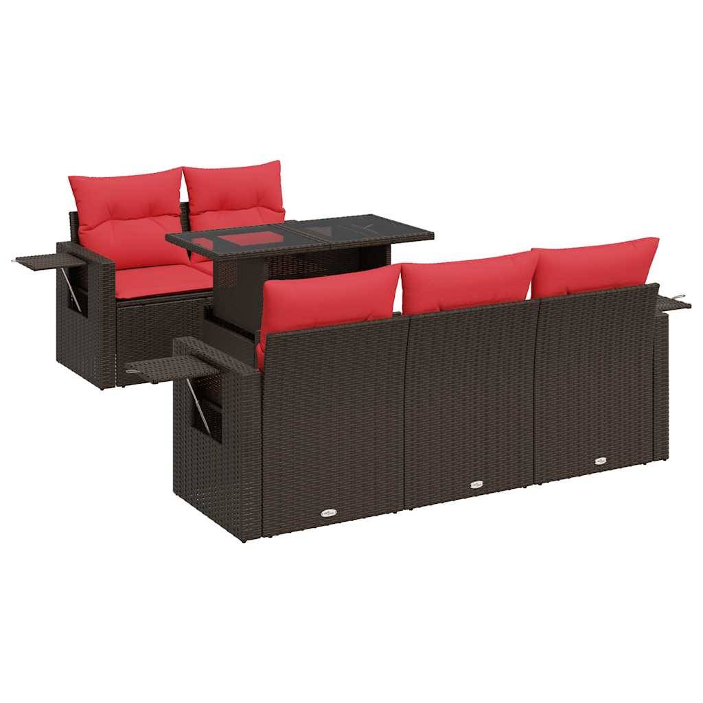 vidaXL 6-tlg. Garten-Sofagarnitur mit Kissen Grau Poly Rattan Akazie