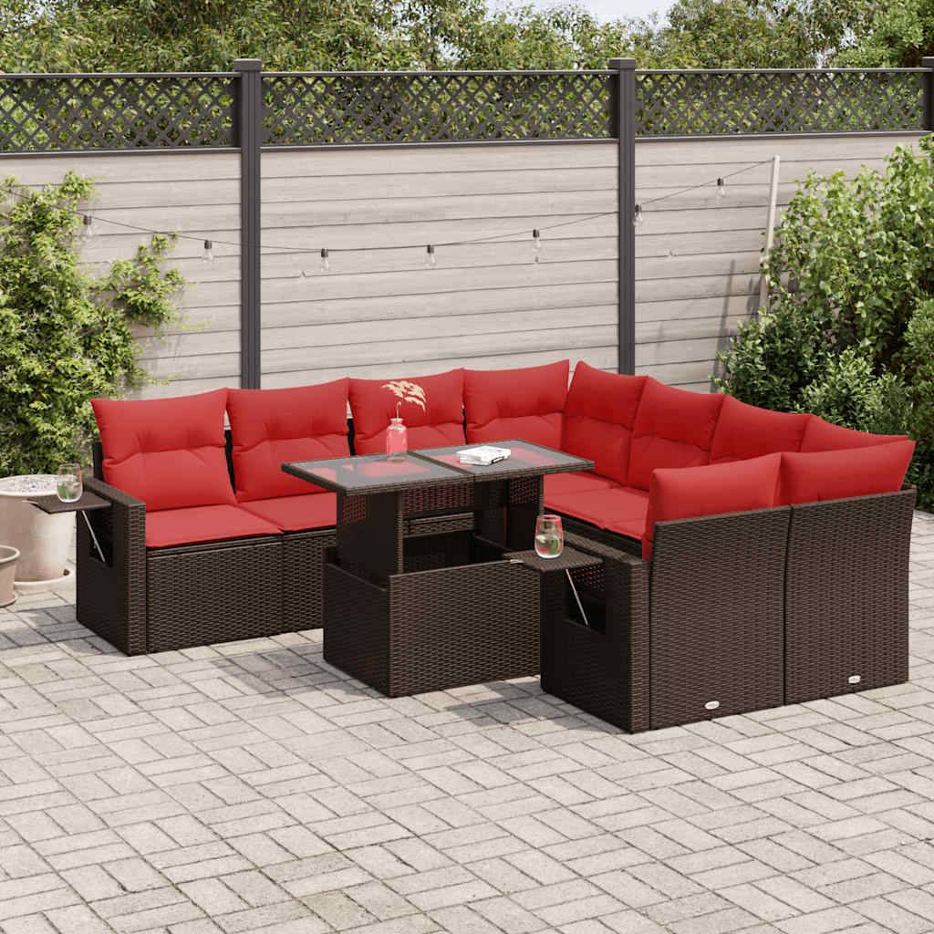vidaXL 9-tlg. Garten-Sofagarnitur mit Kissen Grau Poly Rattan Akazie