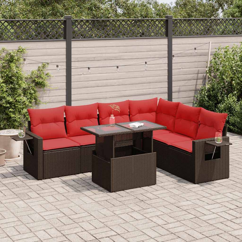 vidaXL 7-tlg. Garten-Sofagarnitur mit Kissen Grau Poly Rattan Akazie