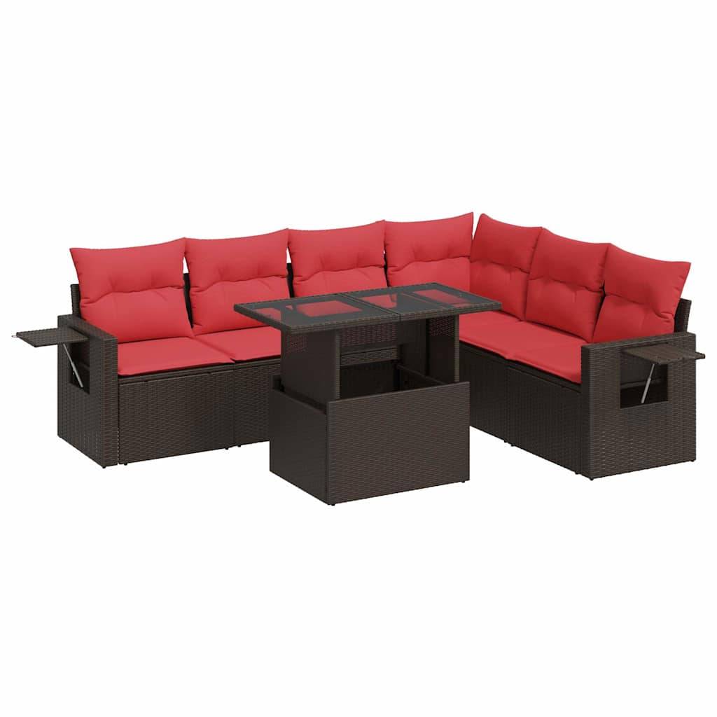 vidaXL 7-tlg. Garten-Sofagarnitur mit Kissen Grau Poly Rattan Akazie