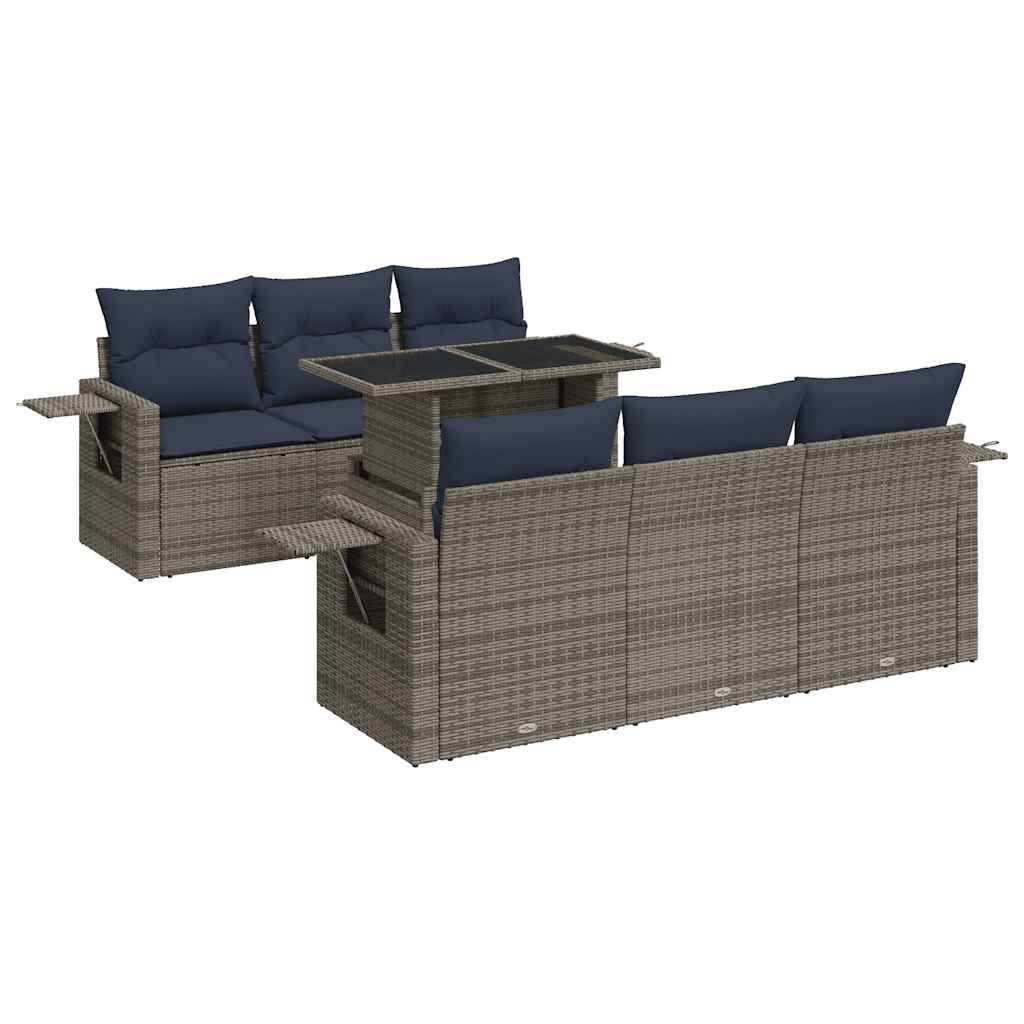 vidaXL 7-tlg. Garten-Sofagarnitur mit Kissen Schwarz Poly Rattan