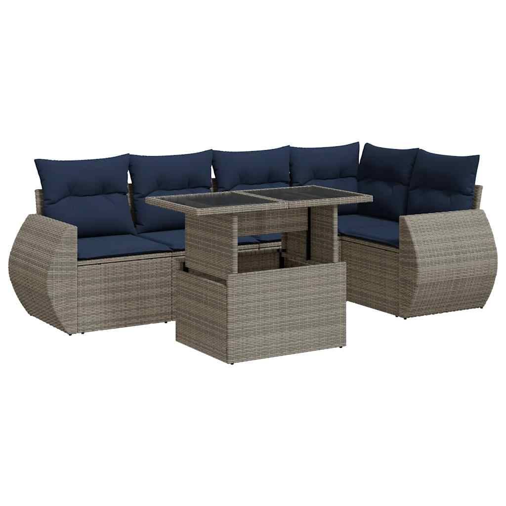 vidaXL 6-tlg. Garten-Sofagarnitur mit Kissen Grau Poly Rattan Akazie