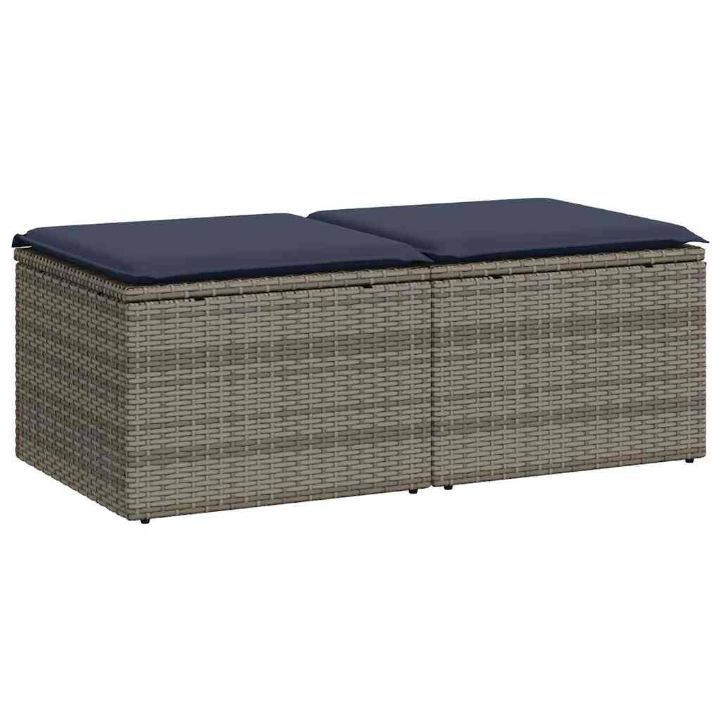 vidaXL 2-tlg. Garten-Sofagarnitur mit Kissen Grau Poly Rattan Akazie