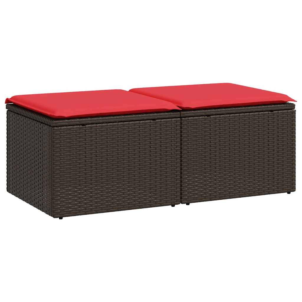 vidaXL 2-tlg. Garten-Sofagarnitur mit Kissen Braun Poly Rattan Akazie