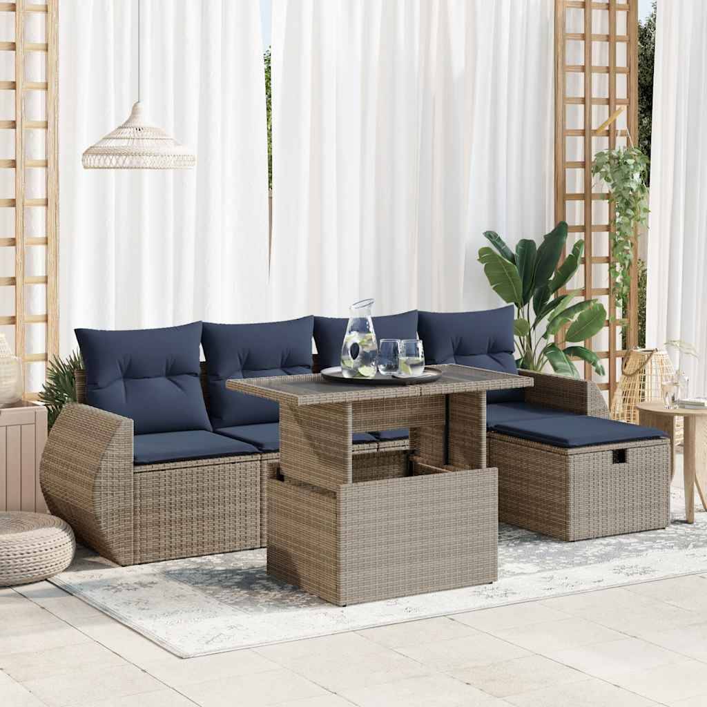 vidaXL 6-tlg. Garten-Sofagarnitur mit Kissen Braun Poly Rattan Akazie