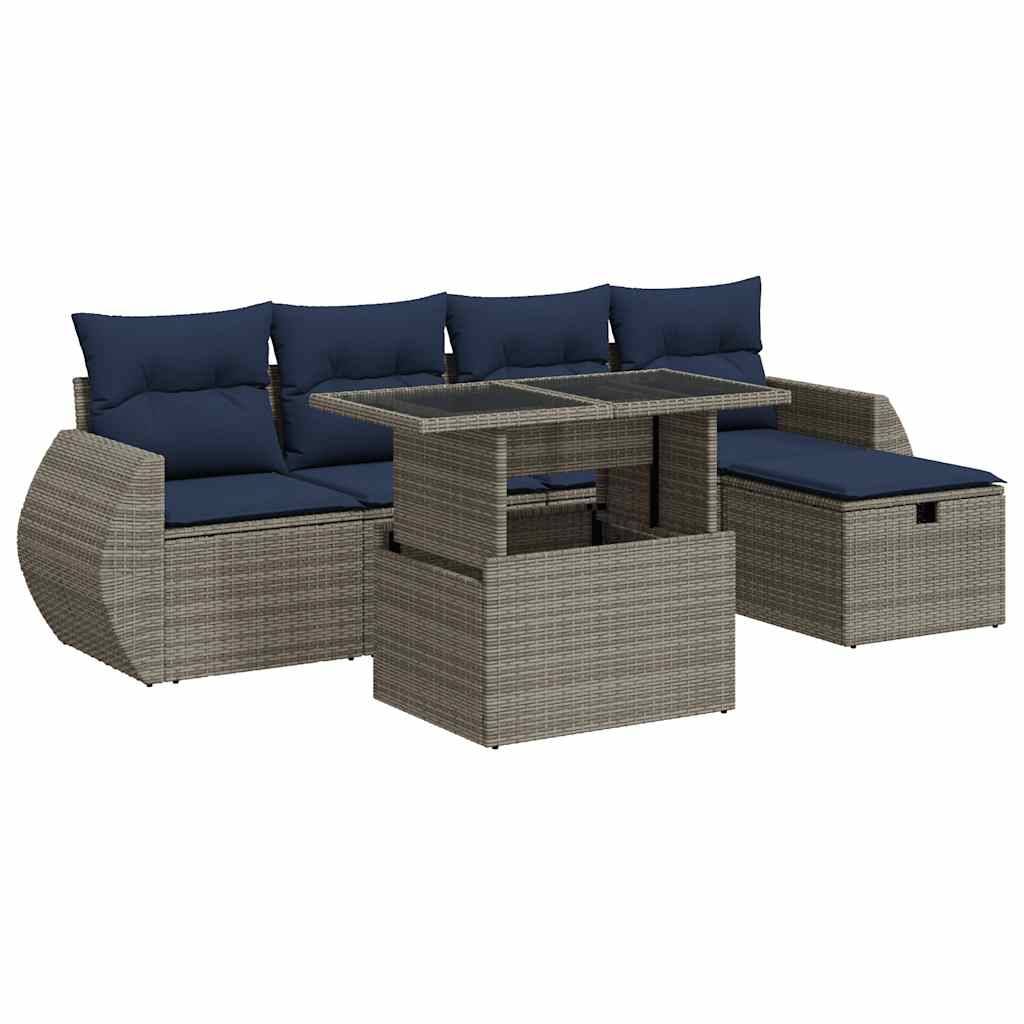 vidaXL 6-tlg. Garten-Sofagarnitur mit Kissen Braun Poly Rattan Akazie