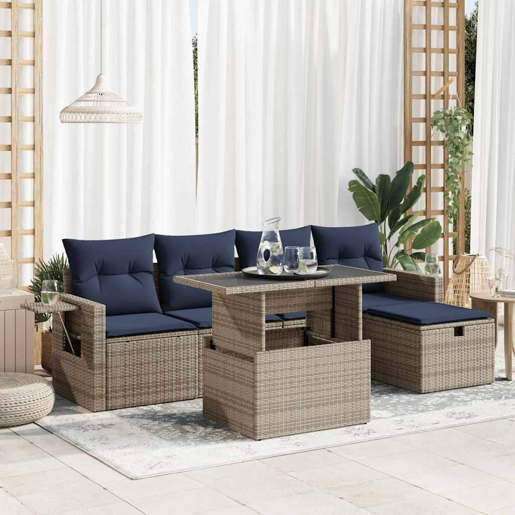 vidaXL 6-tlg. Garten-Sofagarnitur mit Kissen Braun Poly Rattan Akazie