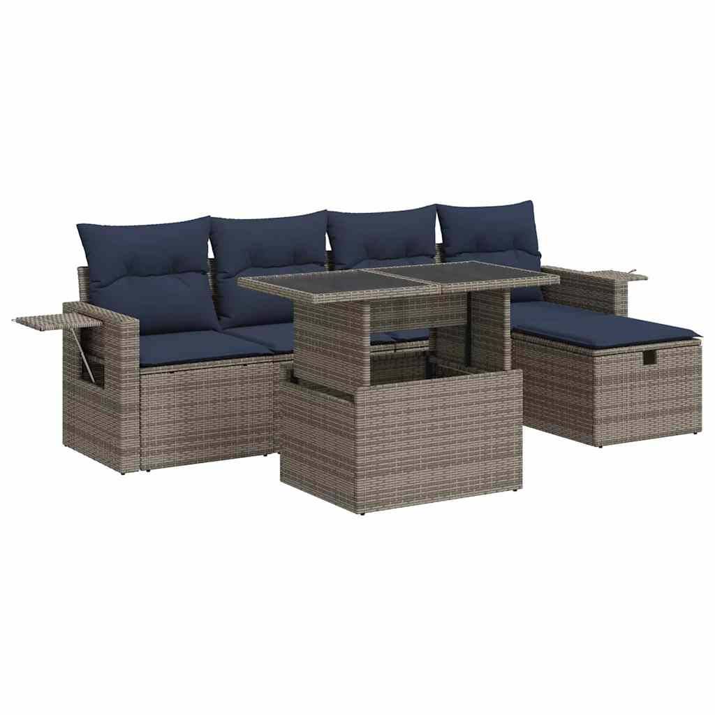 vidaXL 6-tlg. Garten-Sofagarnitur mit Kissen Braun Poly Rattan Akazie