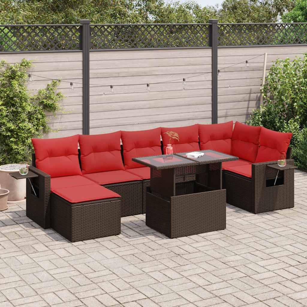 vidaXL 8-tlg. Garten-Sofagarnitur mit Kissen Braun Poly Rattan Akazie