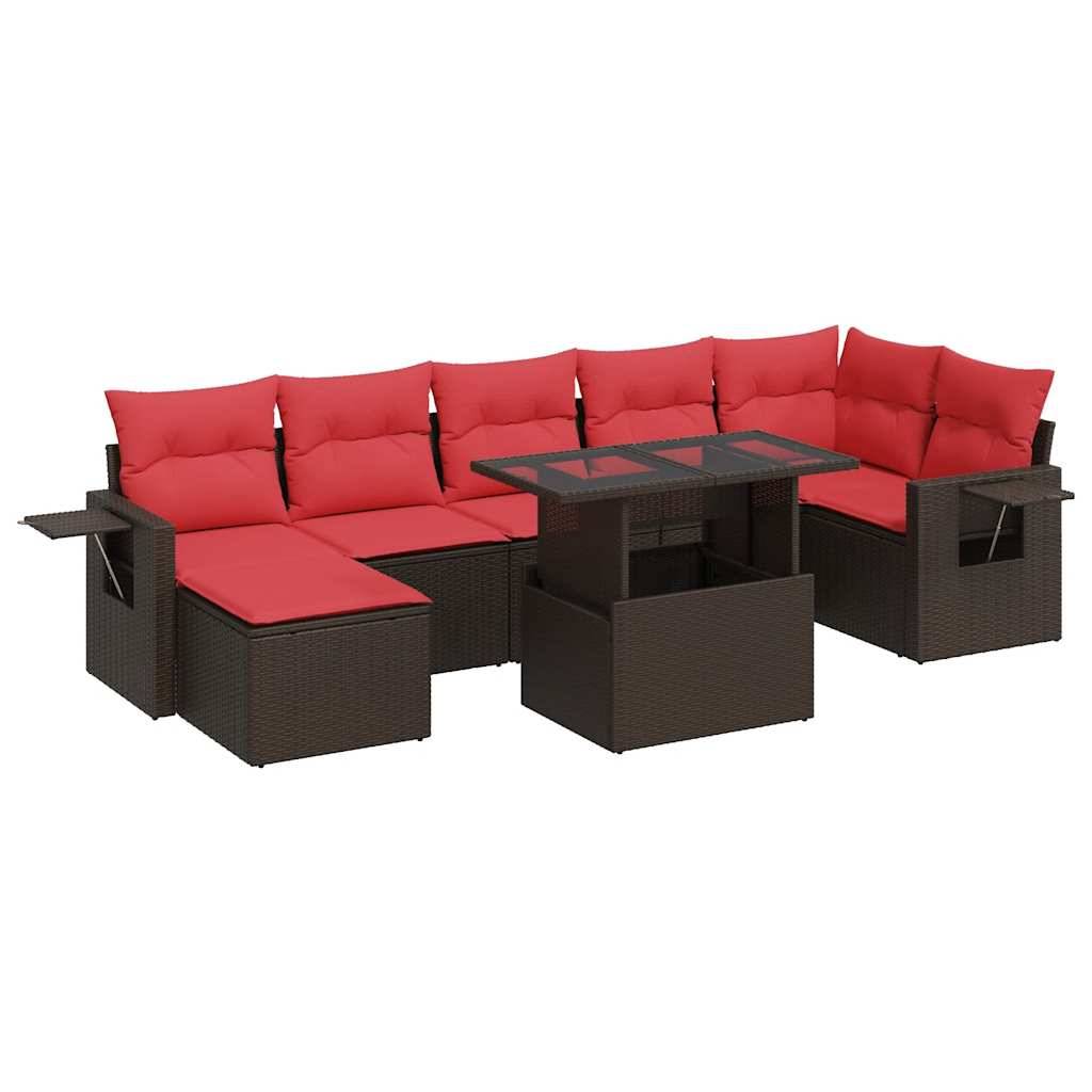 vidaXL 8-tlg. Garten-Sofagarnitur mit Kissen Braun Poly Rattan Akazie