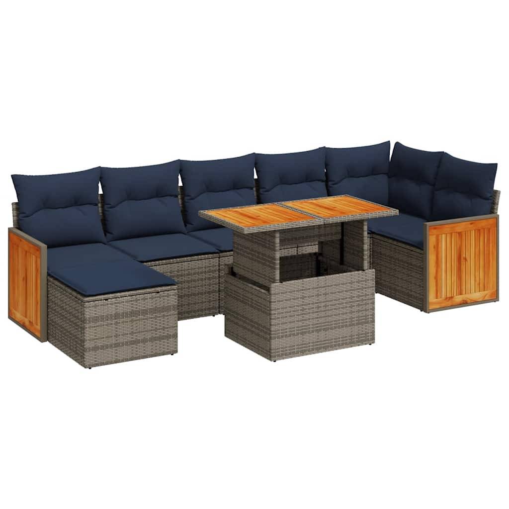 vidaXL 8-tlg. Garten-Sofagarnitur mit Kissen Braun Poly Rattan Akazie