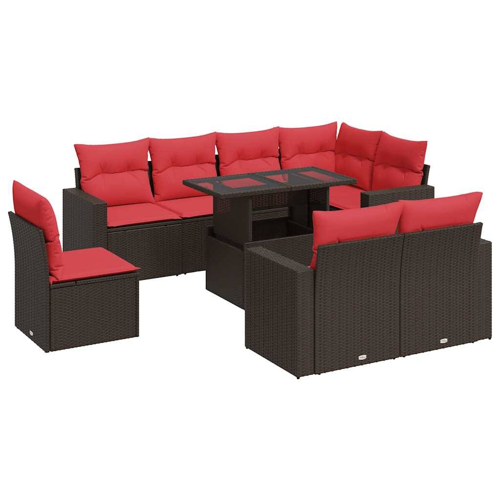 vidaXL 9-tlg. Garten-Sofagarnitur mit Kissen Braun Poly Rattan Akazie