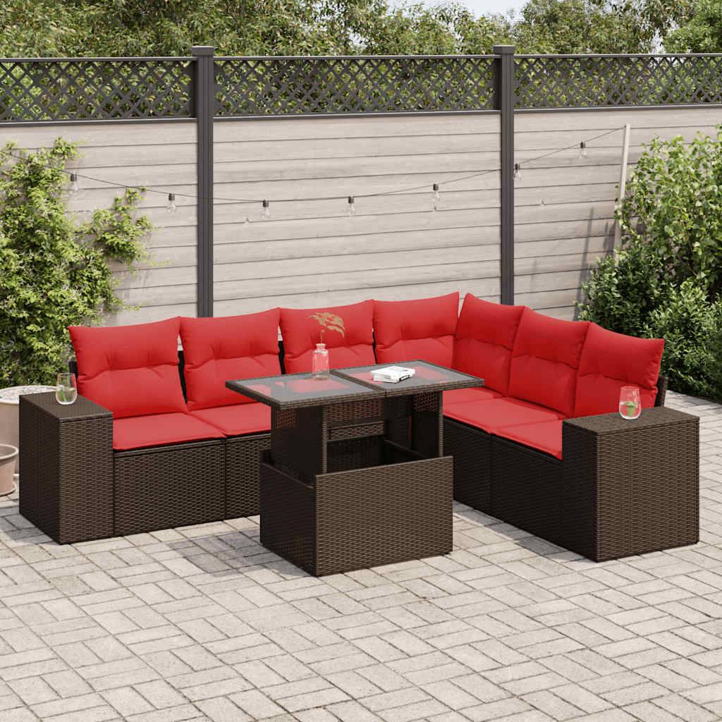 vidaXL 14-tlg. Garten-Sofagarnitur mit Kissen Braun Poly Rattan Akazie