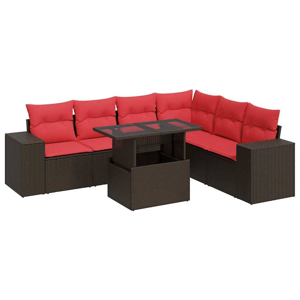 vidaXL 14-tlg. Garten-Sofagarnitur mit Kissen Braun Poly Rattan Akazie