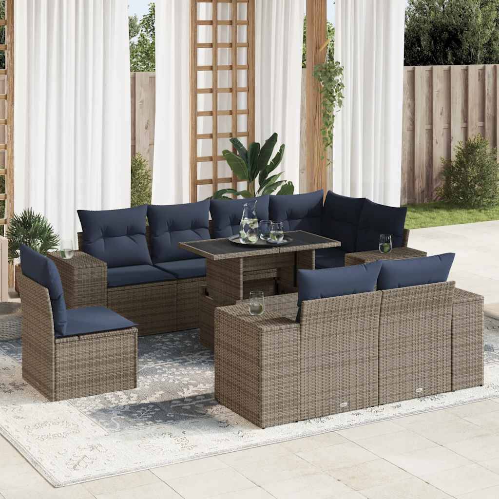 vidaXL 16-tlg. Garten-Sofagarnitur mit Kissen Grau Poly Rattan Akazie