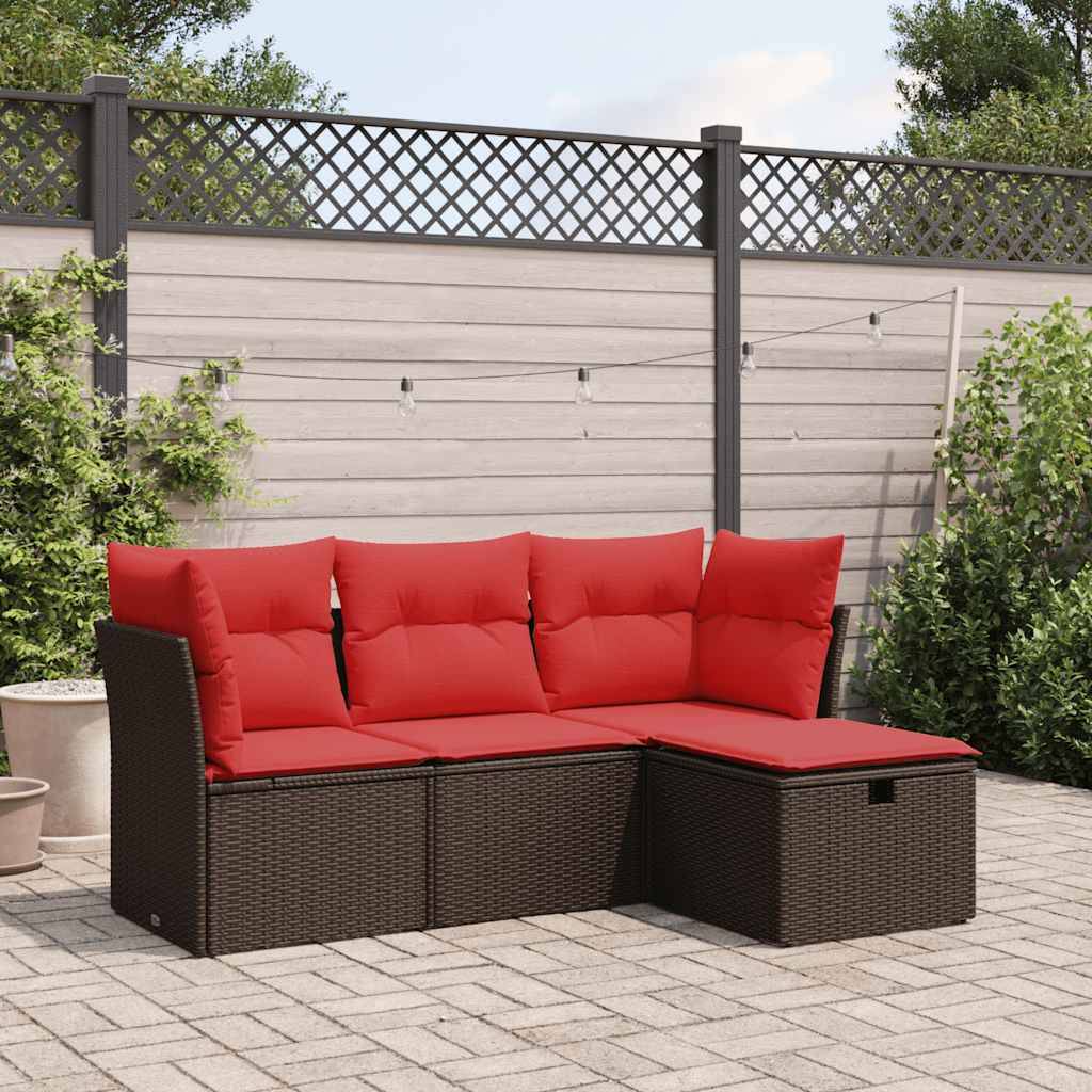 vidaXL 4-tlg. Garten-Sofagarnitur mit Kissen Braun Poly Rattan