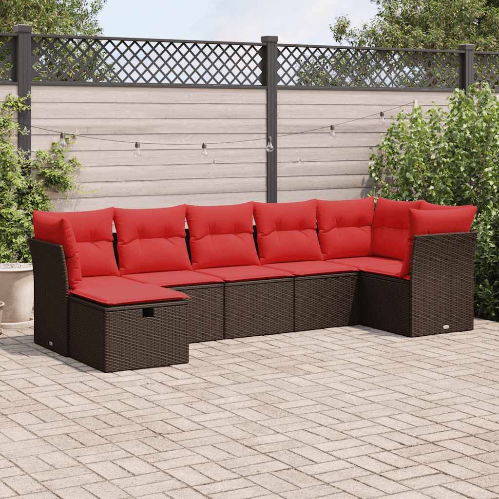 vidaXL 7-tlg. Garten-Sofagarnitur mit Kissen Braun Poly Rattan