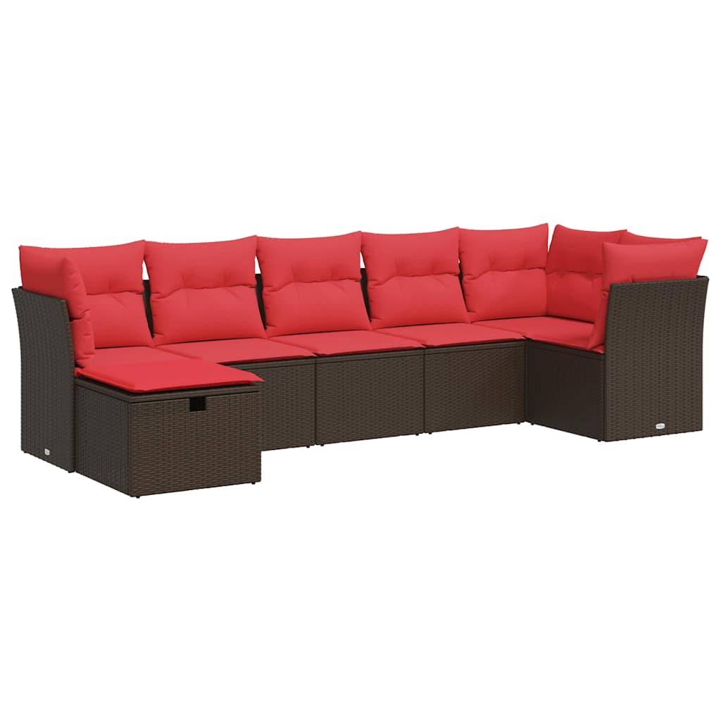 vidaXL 7-tlg. Garten-Sofagarnitur mit Kissen Braun Poly Rattan