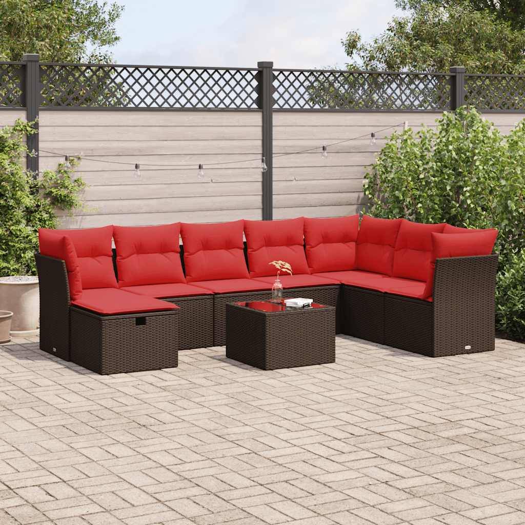 vidaXL 9-tlg. Garten-Sofagarnitur mit Kissen Braun Poly Rattan