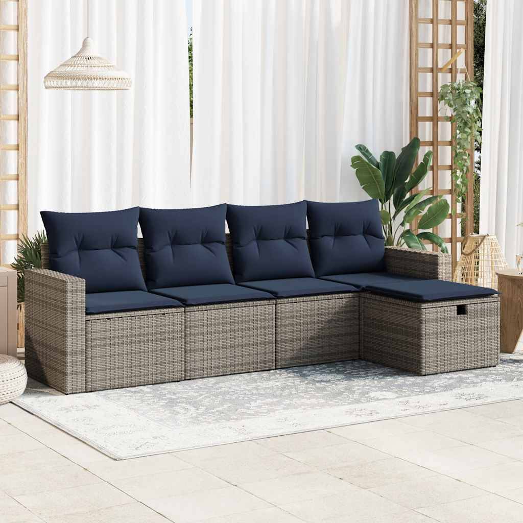 vidaXL 5-tlg. Garten-Sofagarnitur mit Kissen Grau Poly Rattan
