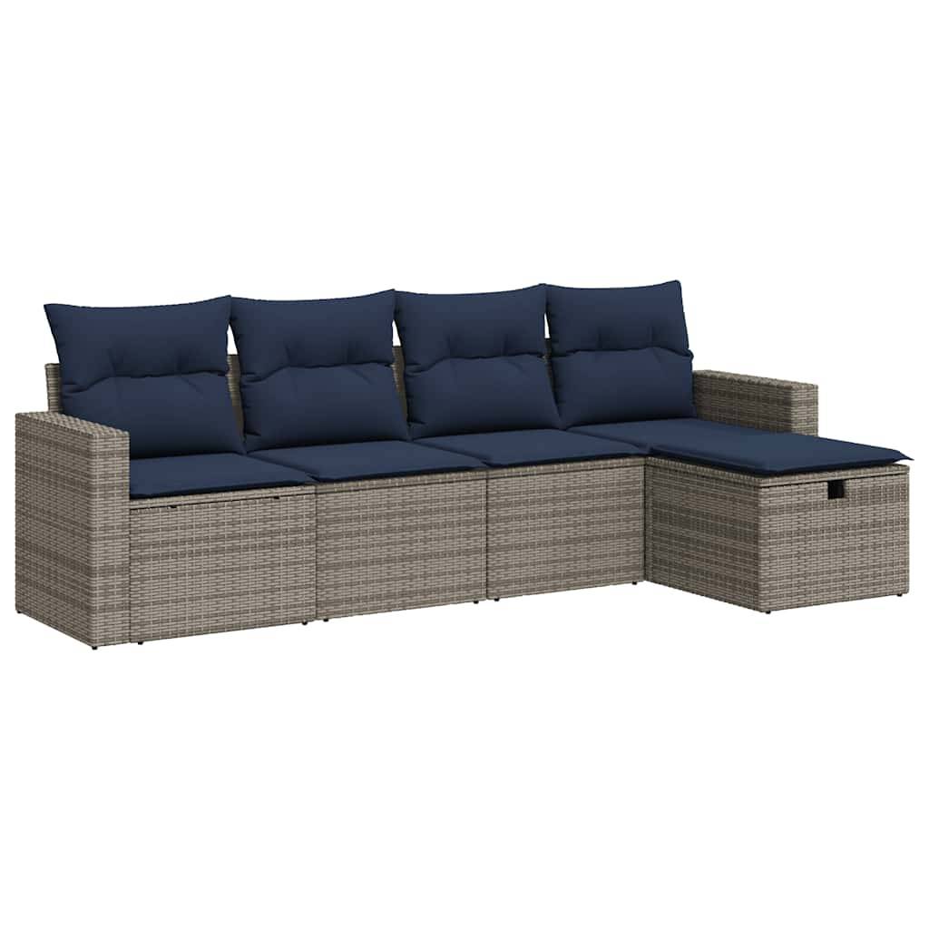 vidaXL 5-tlg. Garten-Sofagarnitur mit Kissen Grau Poly Rattan