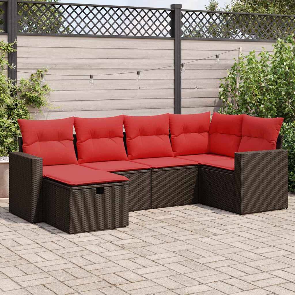 vidaXL 6-tlg. Garten-Sofagarnitur mit Kissen Braun Poly Rattan