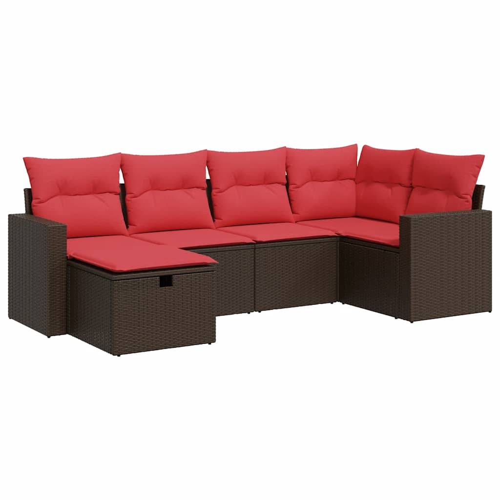 vidaXL 6-tlg. Garten-Sofagarnitur mit Kissen Braun Poly Rattan