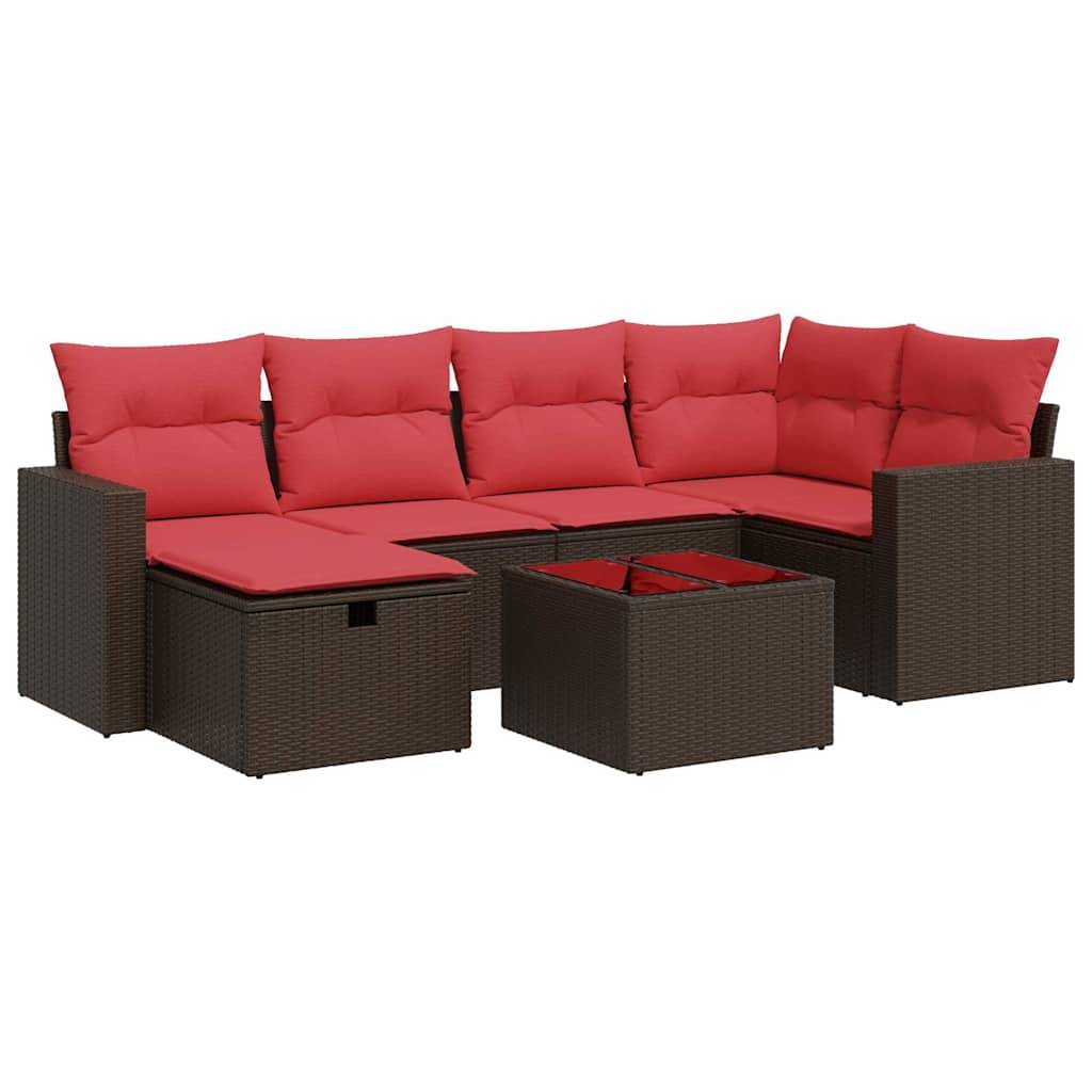 vidaXL 7-tlg. Garten-Sofagarnitur mit Kissen Braun Poly Rattan
