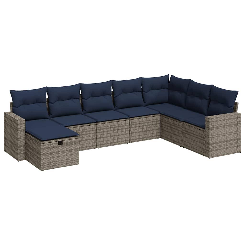 vidaXL 8-tlg. Garten-Sofagarnitur mit Kissen Grau Poly Rattan