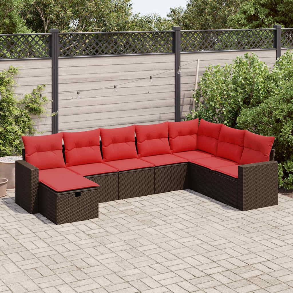 vidaXL 8-tlg. Garten-Sofagarnitur mit Kissen Braun Poly Rattan