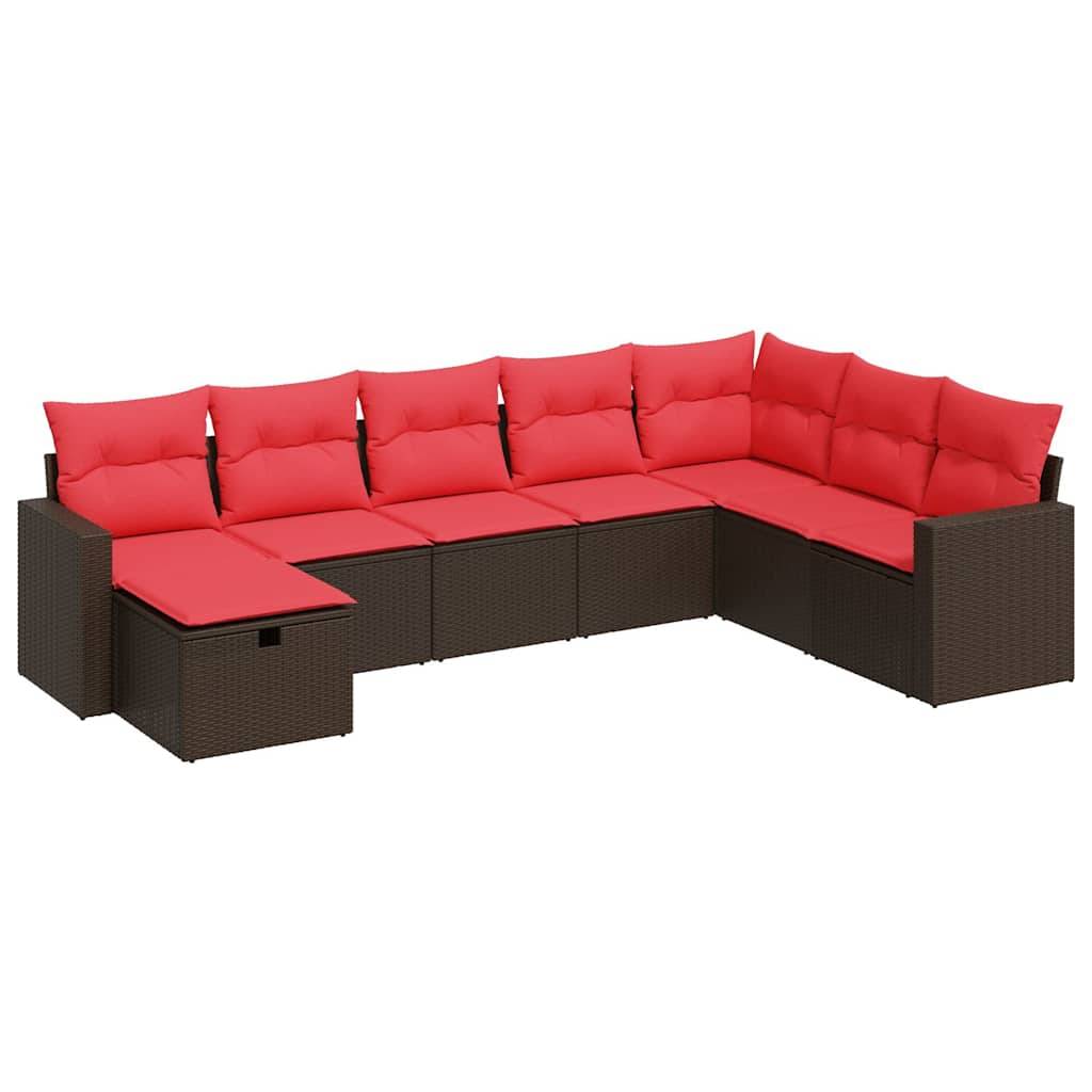vidaXL 8-tlg. Garten-Sofagarnitur mit Kissen Braun Poly Rattan