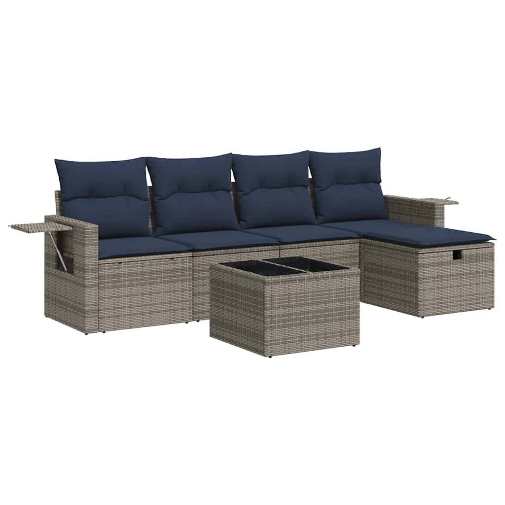 vidaXL 6-tlg. Garten-Sofagarnitur mit Kissen Grau Poly Rattan