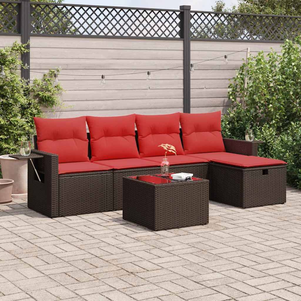 vidaXL 6-tlg. Garten-Sofagarnitur mit Kissen Braun Poly Rattan