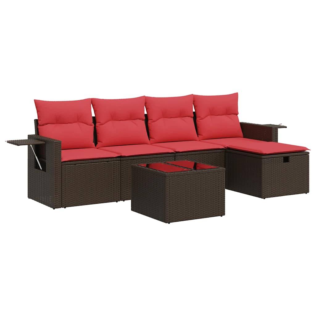 vidaXL 6-tlg. Garten-Sofagarnitur mit Kissen Braun Poly Rattan