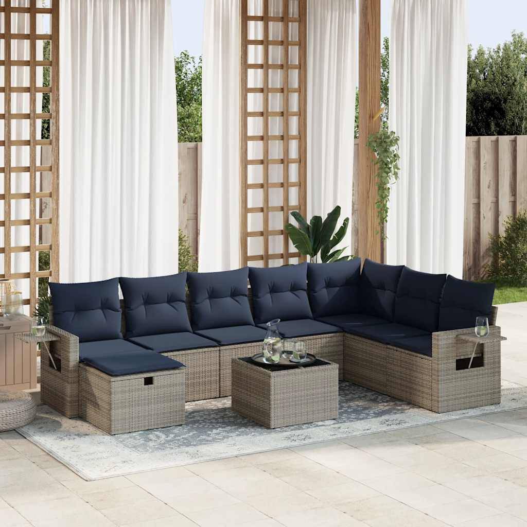 vidaXL 9-tlg. Garten-Sofagarnitur mit Kissen Grau Poly Rattan