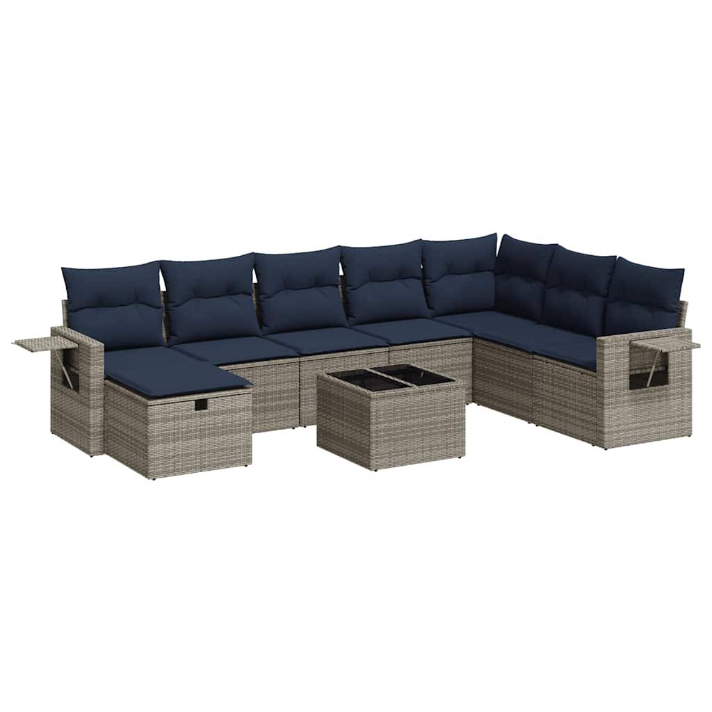 vidaXL 9-tlg. Garten-Sofagarnitur mit Kissen Grau Poly Rattan