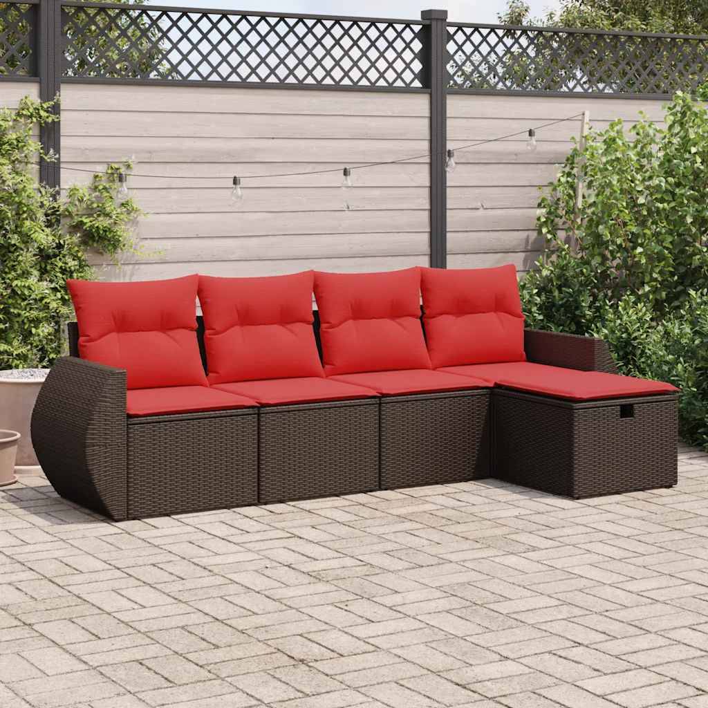 vidaXL 5-tlg. Garten-Sofagarnitur mit Kissen Braun Poly Rattan