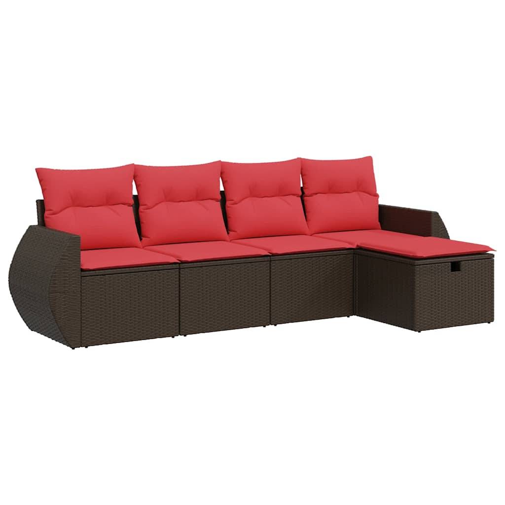 vidaXL 5-tlg. Garten-Sofagarnitur mit Kissen Braun Poly Rattan