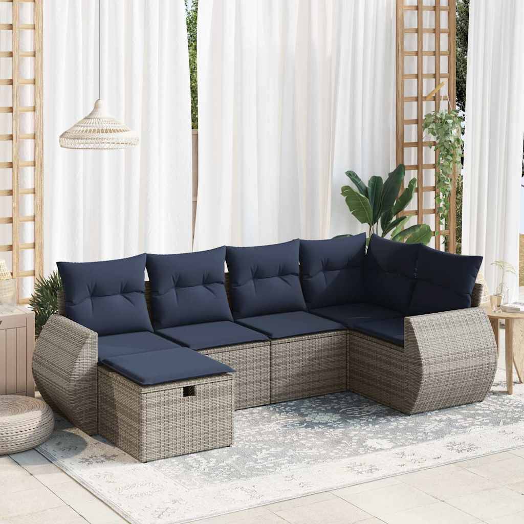vidaXL 6-tlg. Garten-Sofagarnitur mit Kissen Grau Poly Rattan