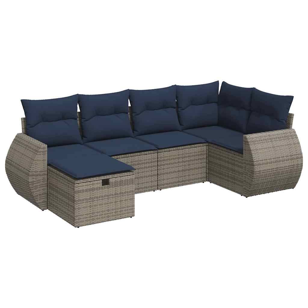 vidaXL 6-tlg. Garten-Sofagarnitur mit Kissen Grau Poly Rattan