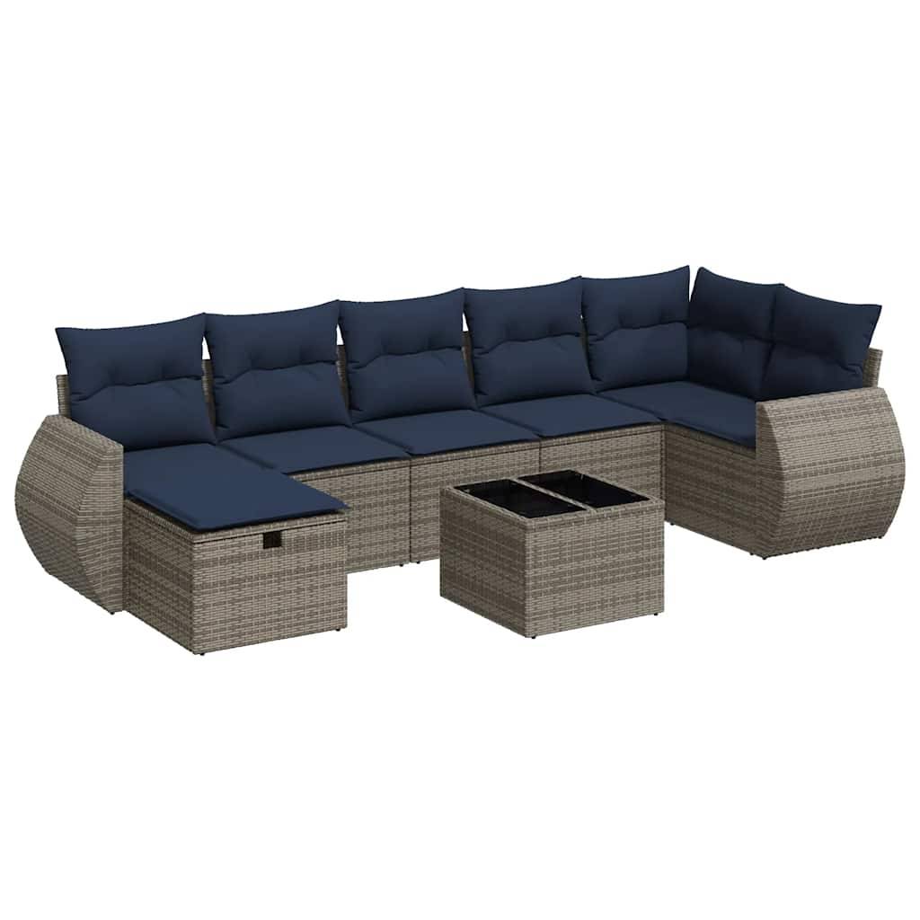 vidaXL 8-tlg. Garten-Sofagarnitur mit Kissen Grau Poly Rattan