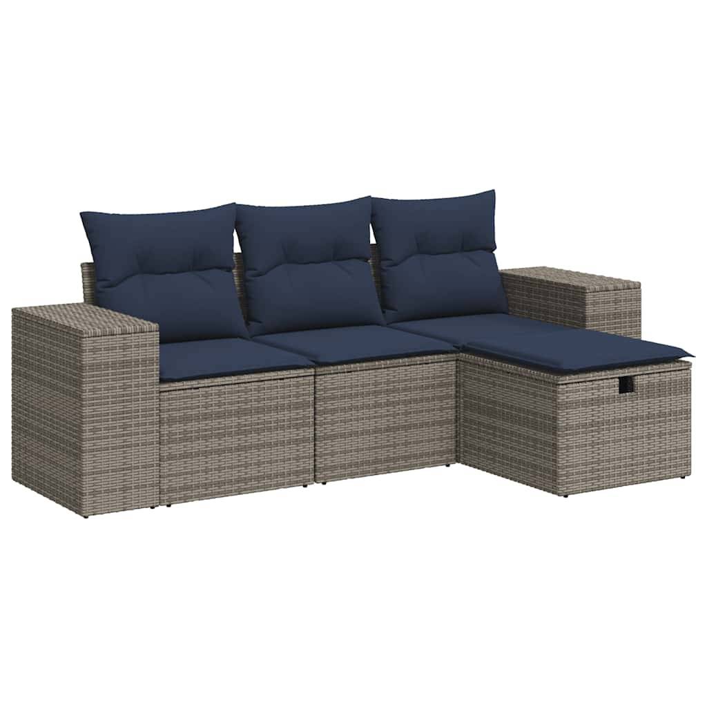 vidaXL 4-tlg. Garten-Sofagarnitur mit Kissen Grau Poly Rattan