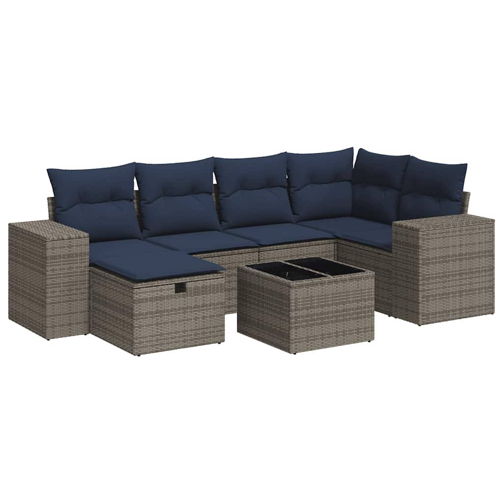 vidaXL 7-tlg. Garten-Sofagarnitur mit Kissen Grau Poly Rattan
