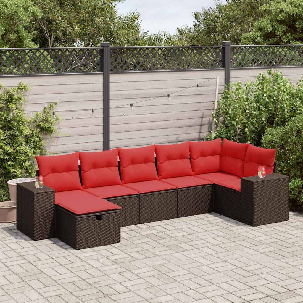 vidaXL 7-tlg. Garten-Sofagarnitur mit Kissen Braun Poly Rattan