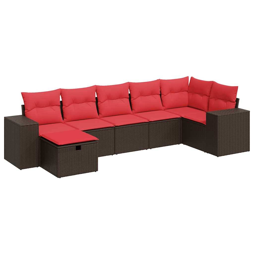 vidaXL 7-tlg. Garten-Sofagarnitur mit Kissen Braun Poly Rattan