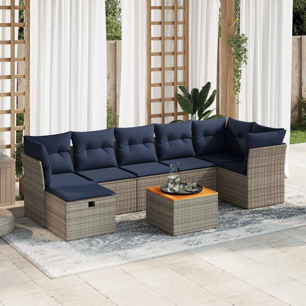 vidaXL 8-tlg. Garten-Sofagarnitur mit Kissen Grau Poly Rattan