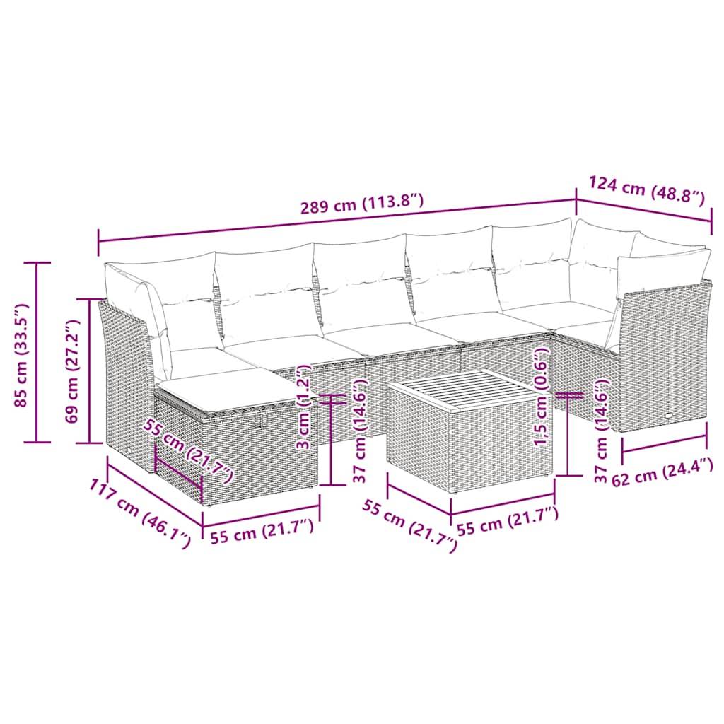vidaXL 8-tlg. Garten-Sofagarnitur mit Kissen Schwarz Poly Rattan