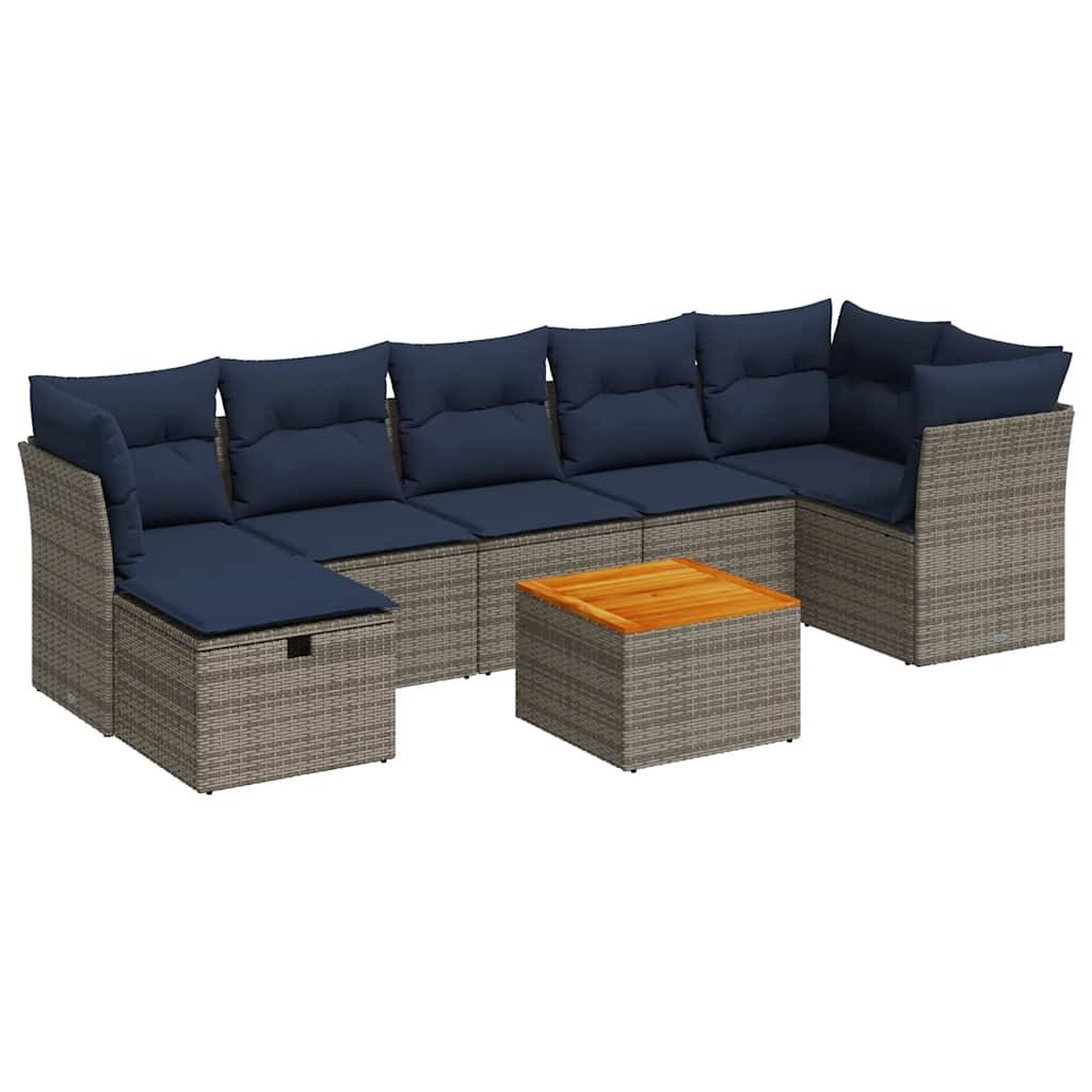 vidaXL 8-tlg. Garten-Sofagarnitur mit Kissen Grau Poly Rattan
